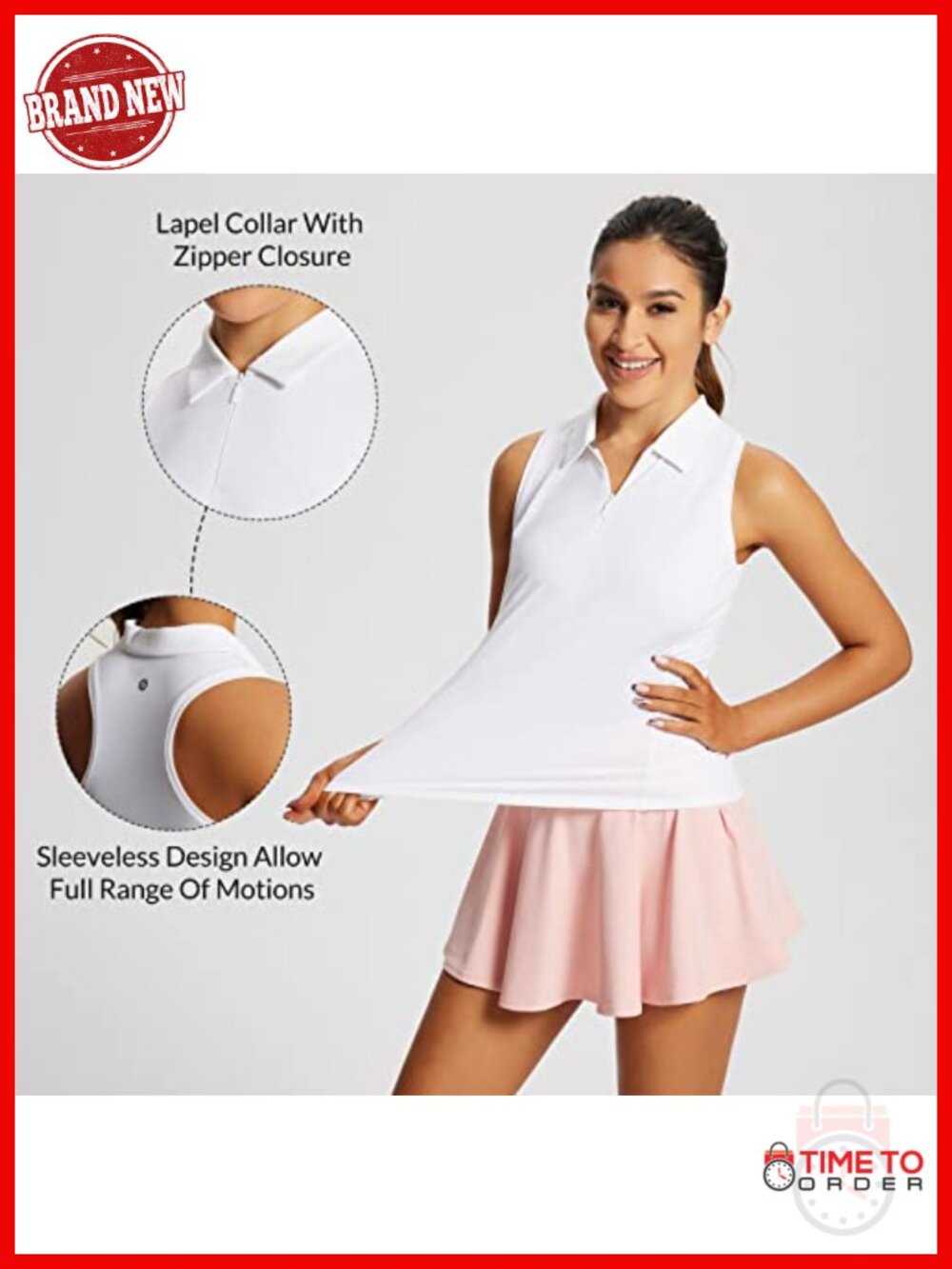 Sleeveless Racerback Tank Top with Zipper Collar Quick Dry UPF 50+ Golf Tennis - Picture 4 of 6